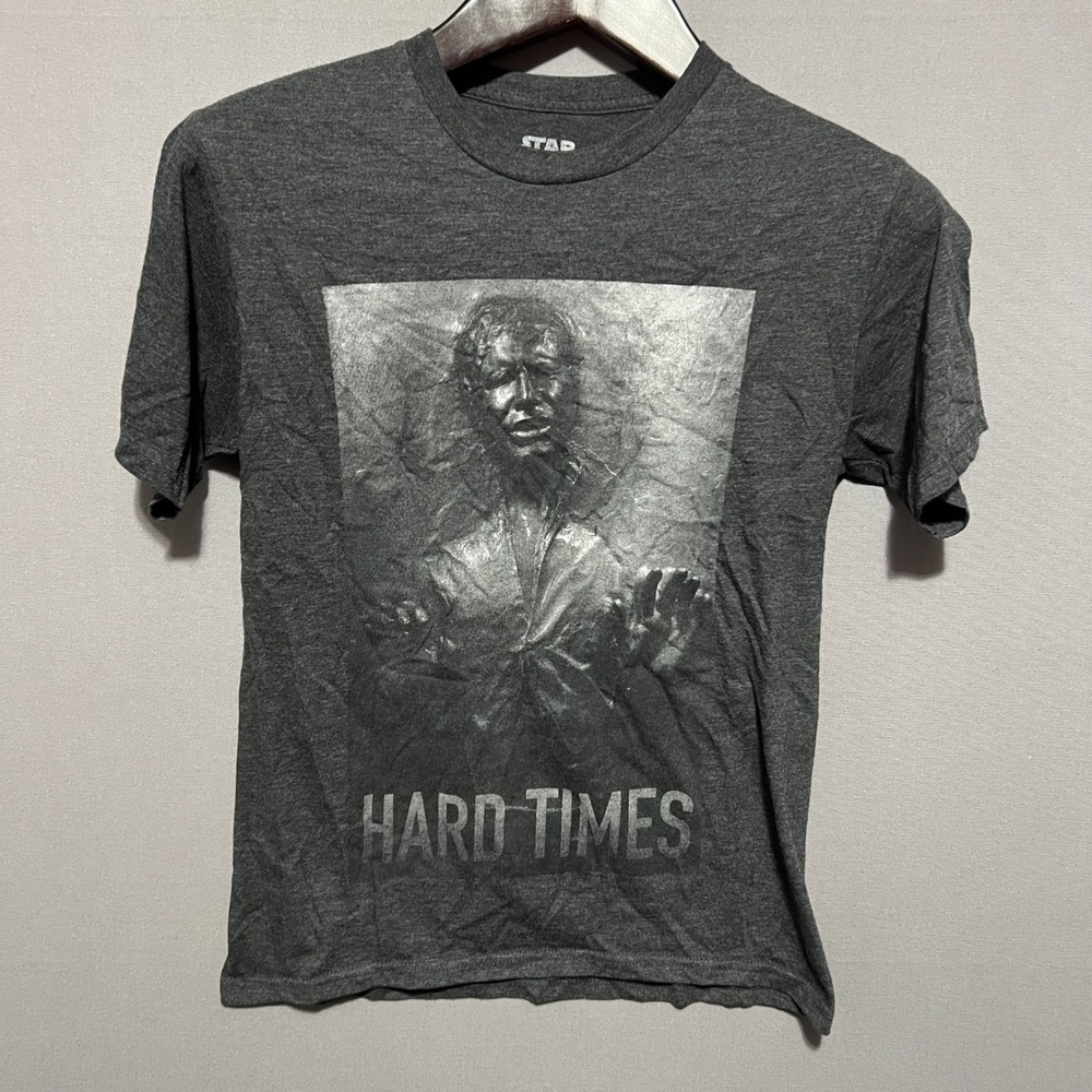 Star Wars Mens Han Solo Carbonite Hard Times Graphic T-Shirt Heather Charcoal S